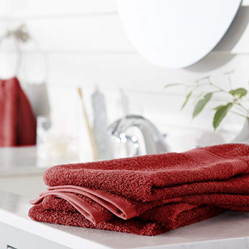 Amazon Basics Soft Bath Towels set , Absorbent Fade Resistant 100% Cotton washcloths 6 Pieces (12" x 12"), Perfect face towels, fingertip towels, Crimson