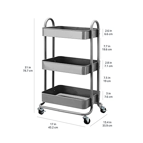 Amazon Basics 3-Tier Rolling Utility or Kitchen Cart, Lockable Wheels, Multifunctional Storage, White