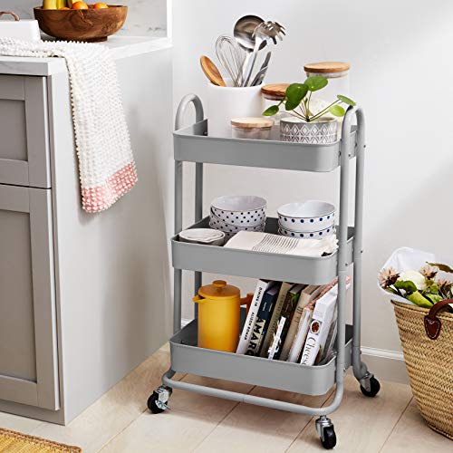 Amazon Basics 3-Tier Rolling Utility or Kitchen Cart, Lockable Wheels, Multifunctional Storage, White