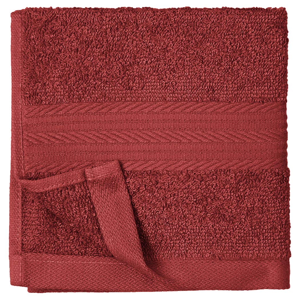 Amazon Basics Soft Bath Towels set , Absorbent Fade Resistant 100% Cotton washcloths 6 Pieces (12" x 12"), Perfect face towels, fingertip towels, Crimson