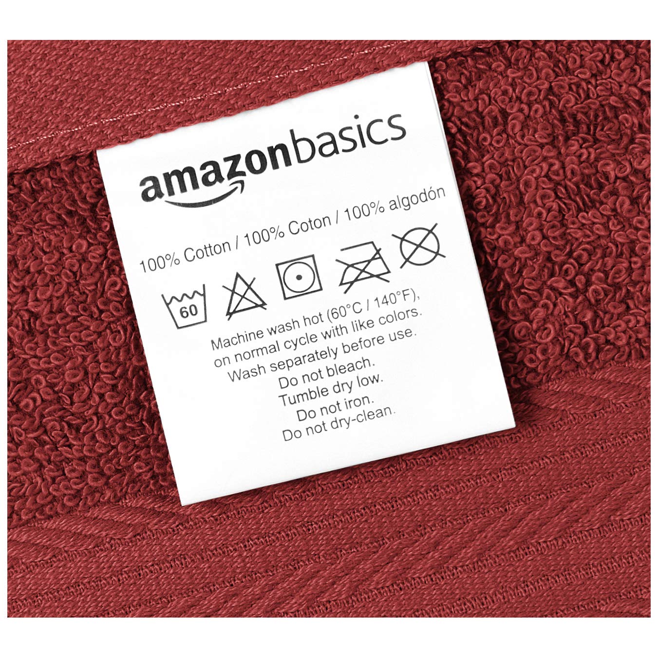 Amazon Basics Soft Bath Towels set , Absorbent Fade Resistant 100% Cotton washcloths 6 Pieces (12" x 12"), Perfect face towels, fingertip towels, Crimson
