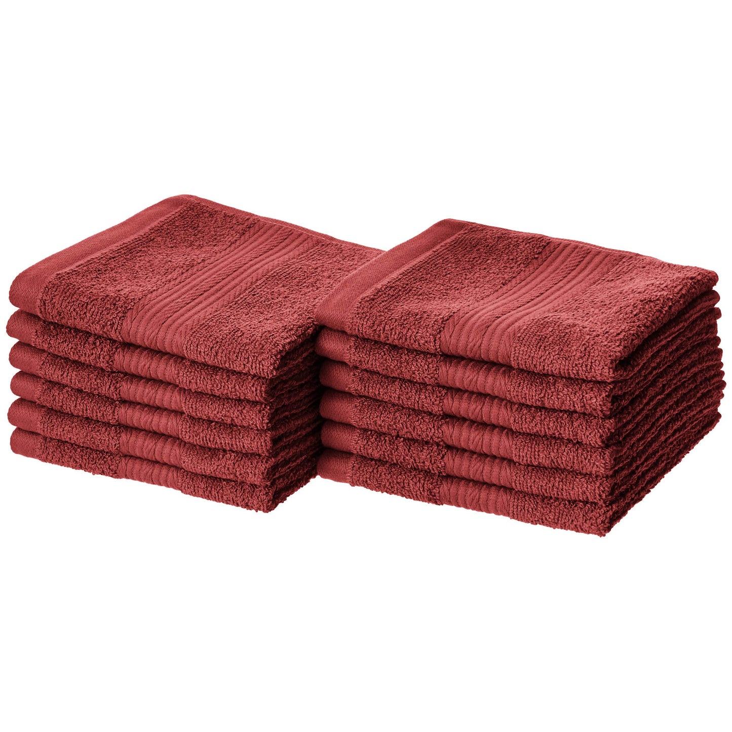 Amazon Basics Soft Bath Towels set , Absorbent Fade Resistant 100% Cotton washcloths 6 Pieces (12" x 12"), Perfect face towels, fingertip towels, Crimson