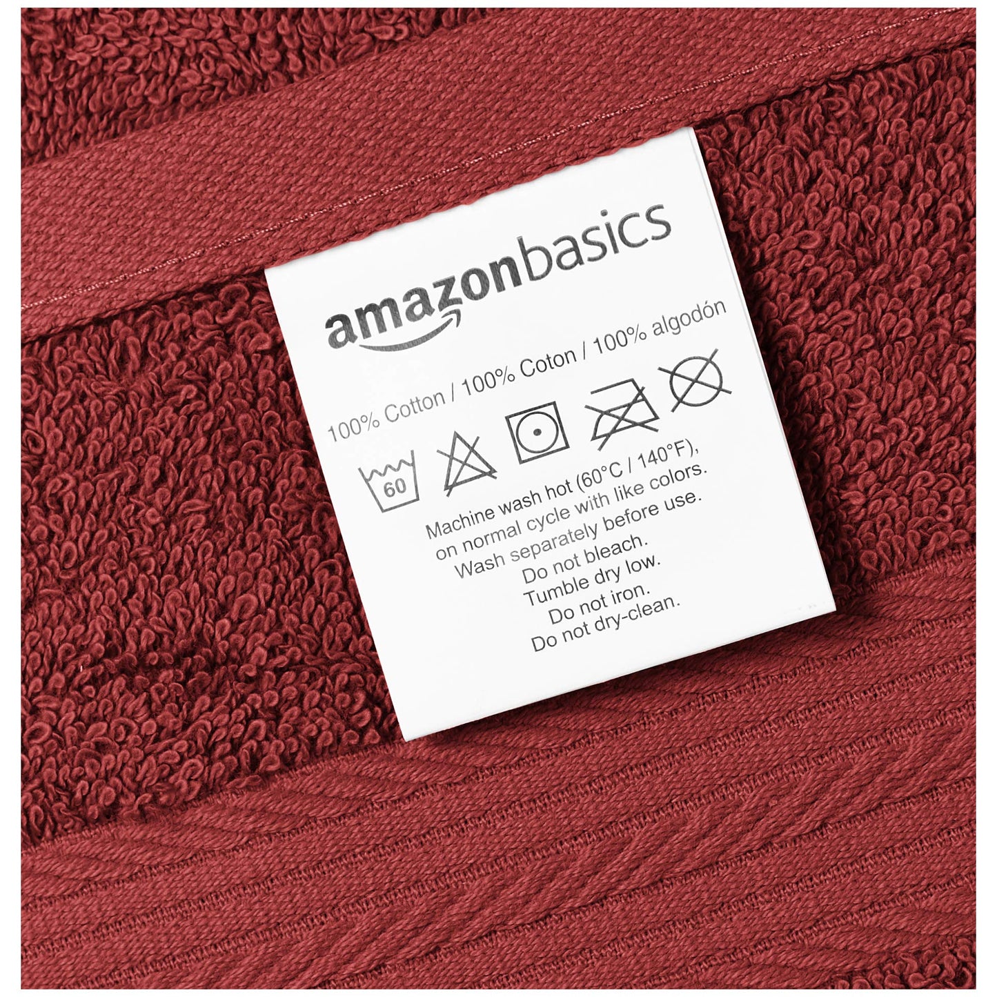 Amazon Basics Soft Bath Towels set , Absorbent Fade Resistant 100% Cotton washcloths 6 Pieces (12" x 12"), Perfect face towels, fingertip towels, Crimson