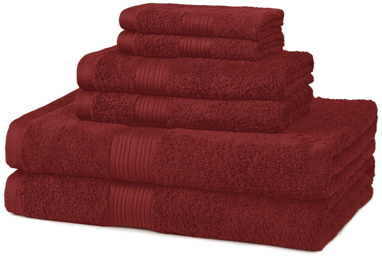 Amazon Basics Soft Bath Towels set , Absorbent Fade Resistant 100% Cotton washcloths 6 Pieces (12" x 12"), Perfect face towels, fingertip towels, Crimson