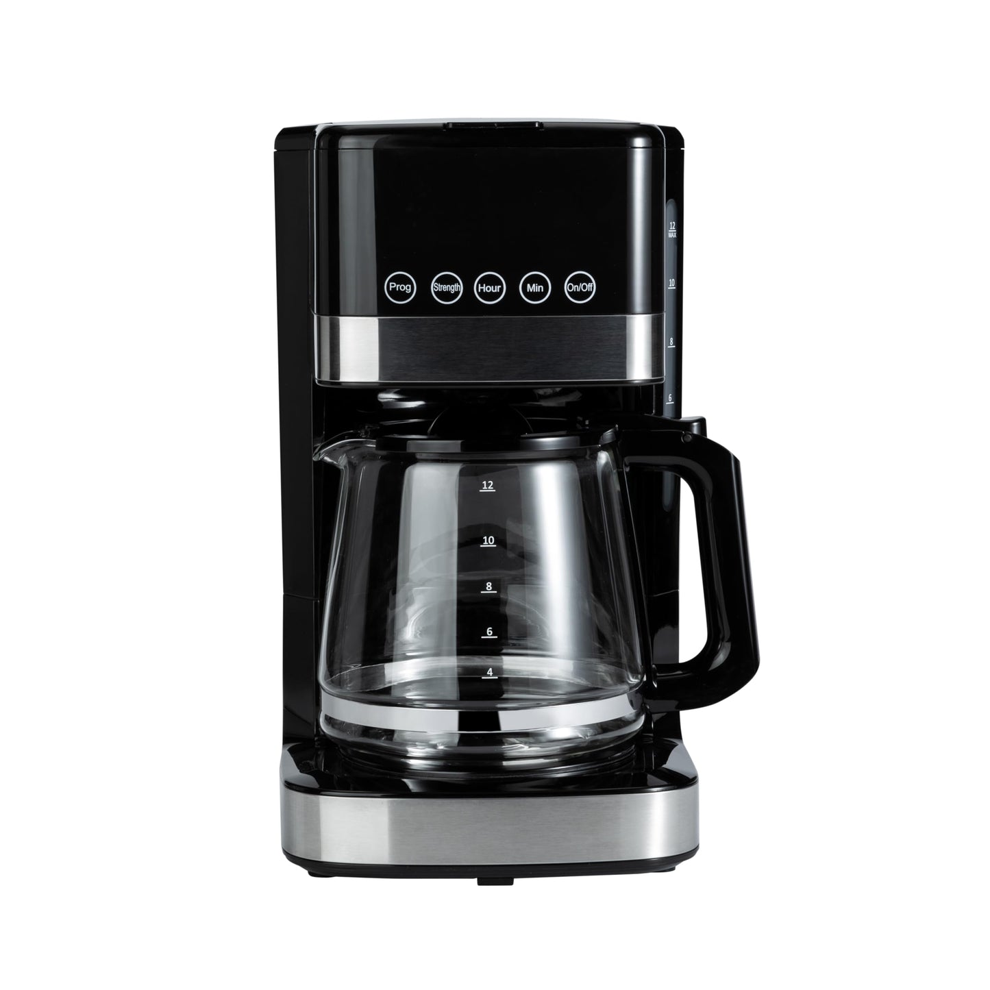 Amazon Basics 12 Cup Drip Coffee Maker, Coffee Machine with Glass Coffee Pot (1.9 Qt), Auto Shut-off, Auto Pause, Removable Filter Basket, Black & Silver