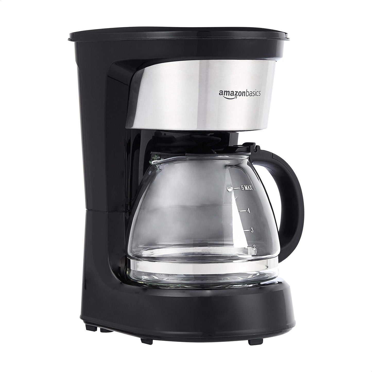 Amazon Basics 12 Cup Drip Coffee Maker, Coffee Machine with Glass Coffee Pot (1.9 Qt), Auto Shut-off, Auto Pause, Removable Filter Basket, Black & Silver
