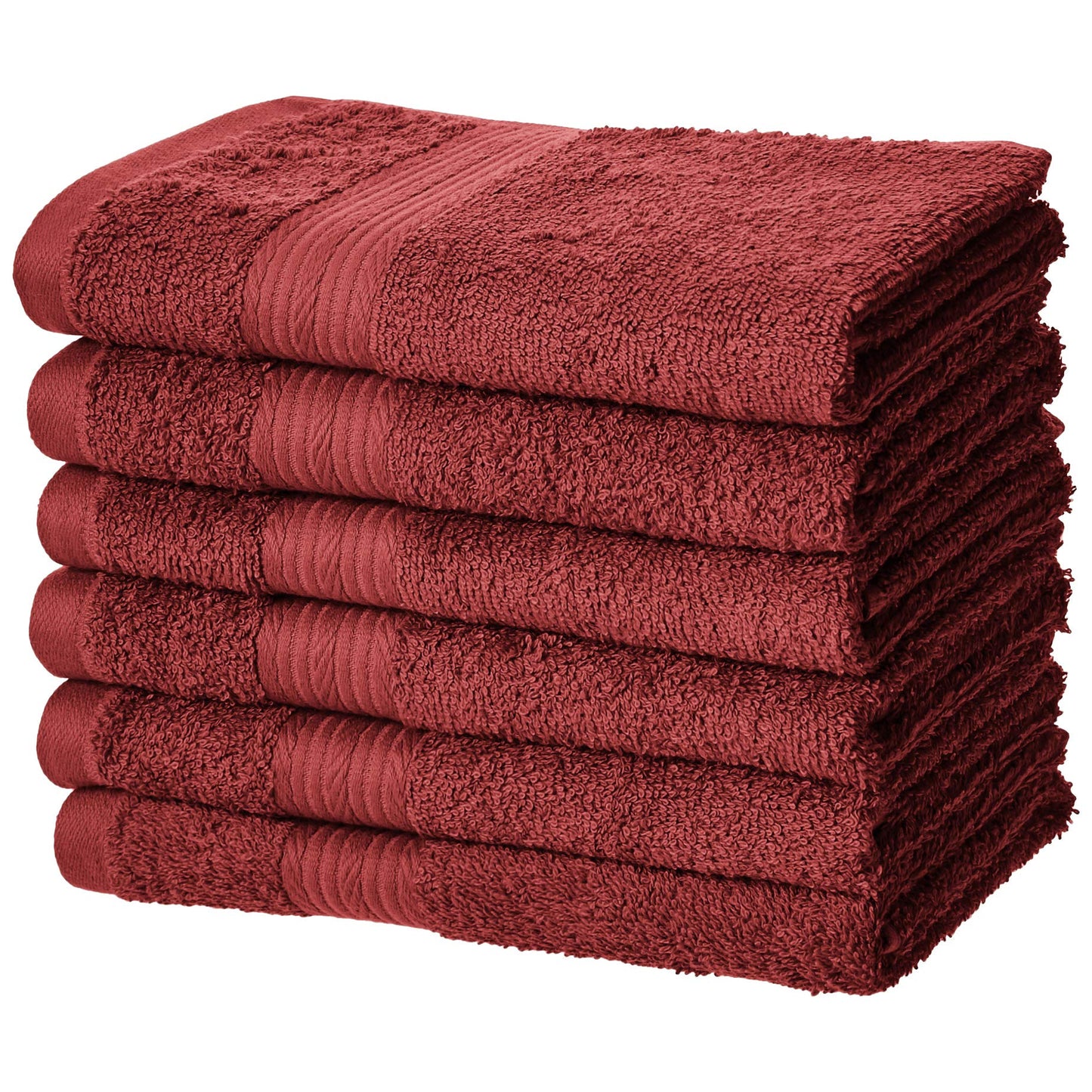 Amazon Basics Soft Bath Towels set , Absorbent Fade Resistant 100% Cotton washcloths 6 Pieces (12" x 12"), Perfect face towels, fingertip towels, Crimson